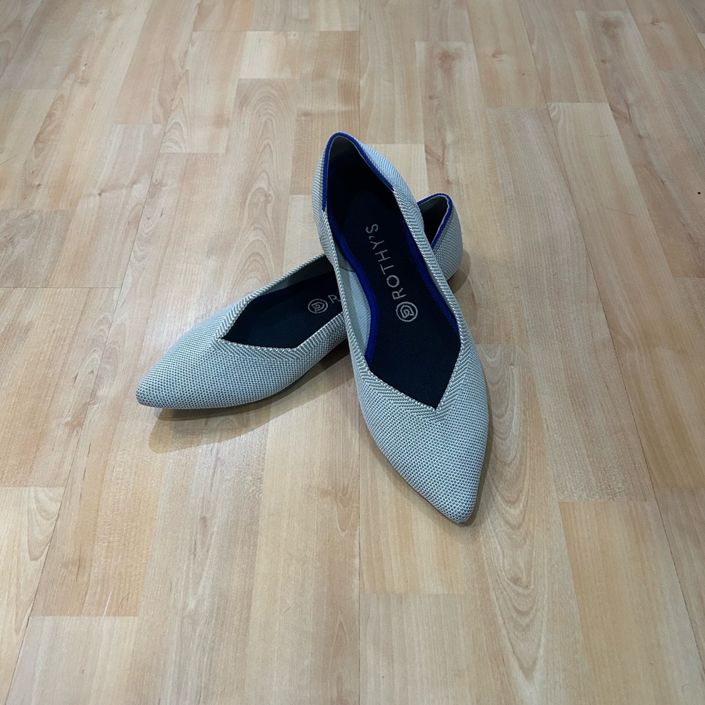 Rothy's "The Point" Flats - Women's Size 9.5, Light Grey (Flax Birdseye)